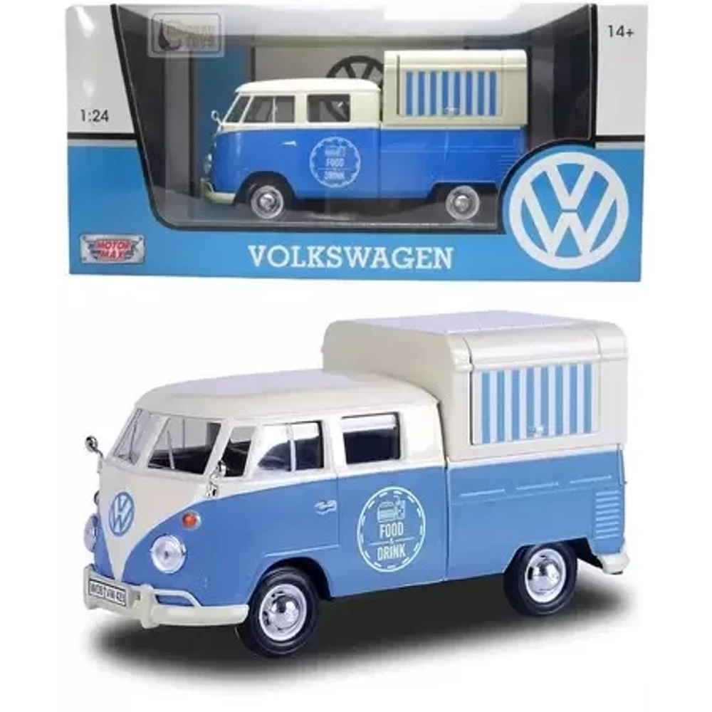 MotorMax Volkswagen Transporter T2 Food & Drink Fém Kisautó (1:24 )kék-fehér 17 cm 