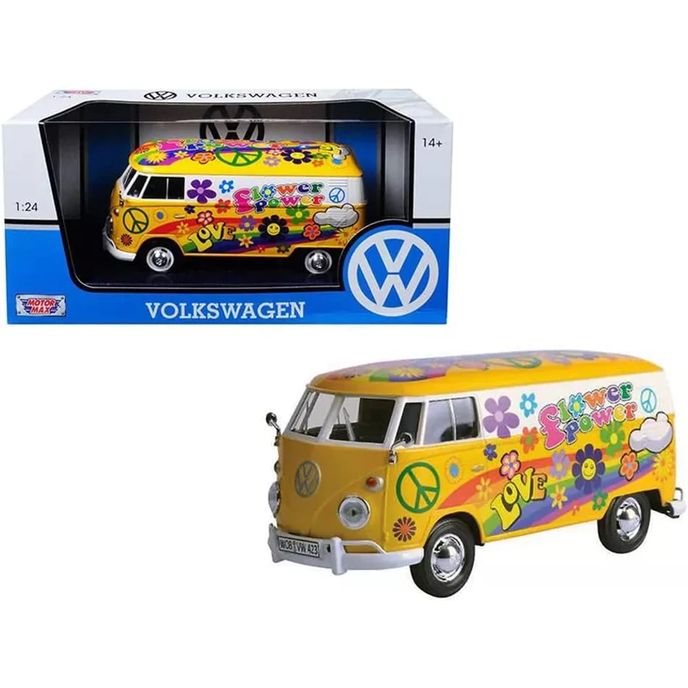 MotorMax Volkswagen T2 Delivery Van Flower Power II. Fém Kisautó (1:24 )-17 cm 