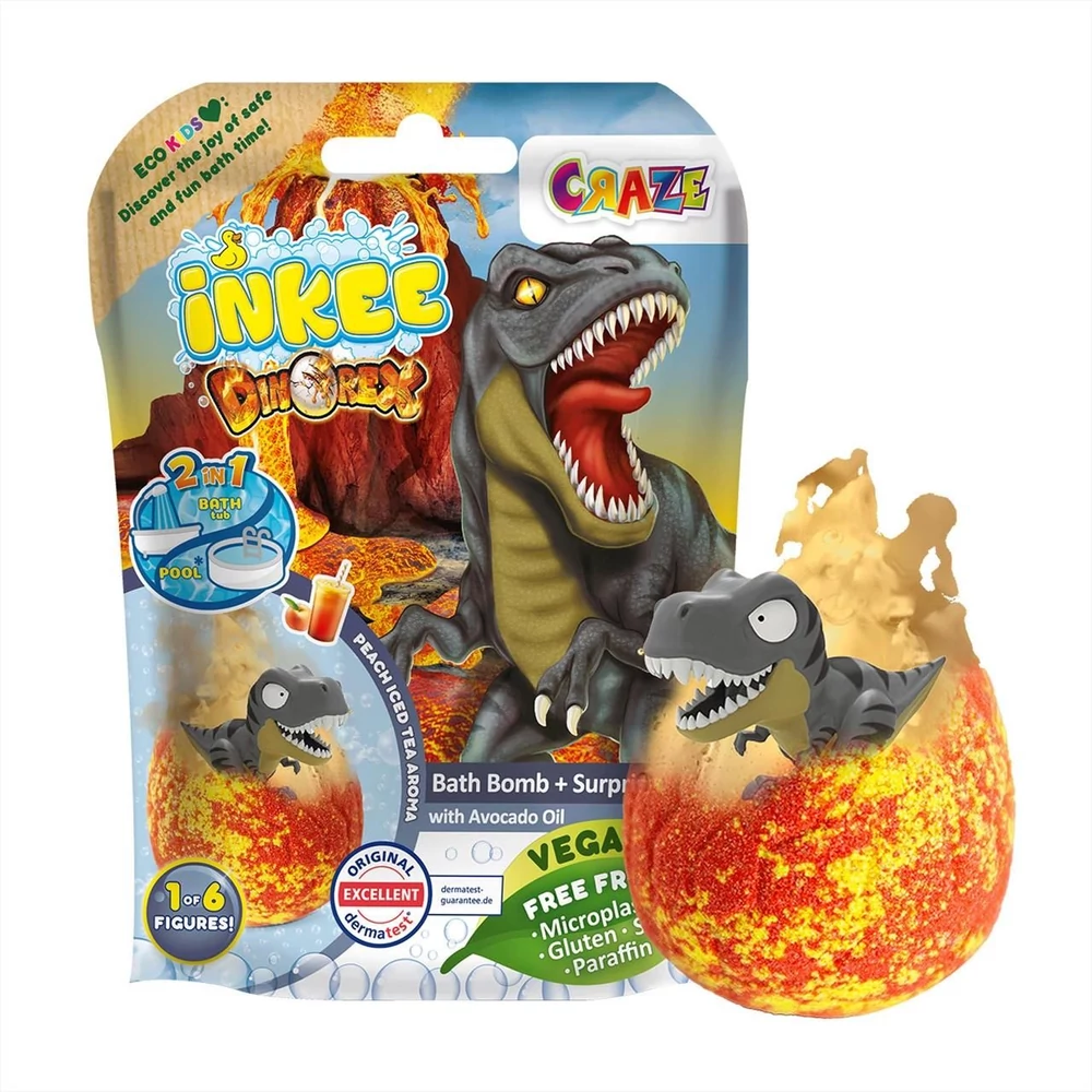 Craze Inkee vegán fürdőgolyó csomag - dino figurával barack aromával