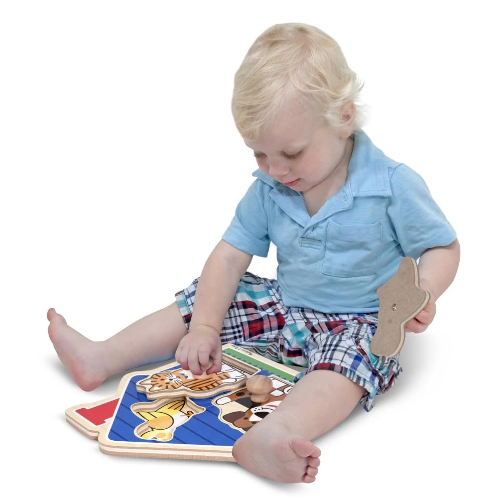 M&D, Fa Készségfejlesztő Játék, Puzzle Fogantyúval, Kis Kedvencek