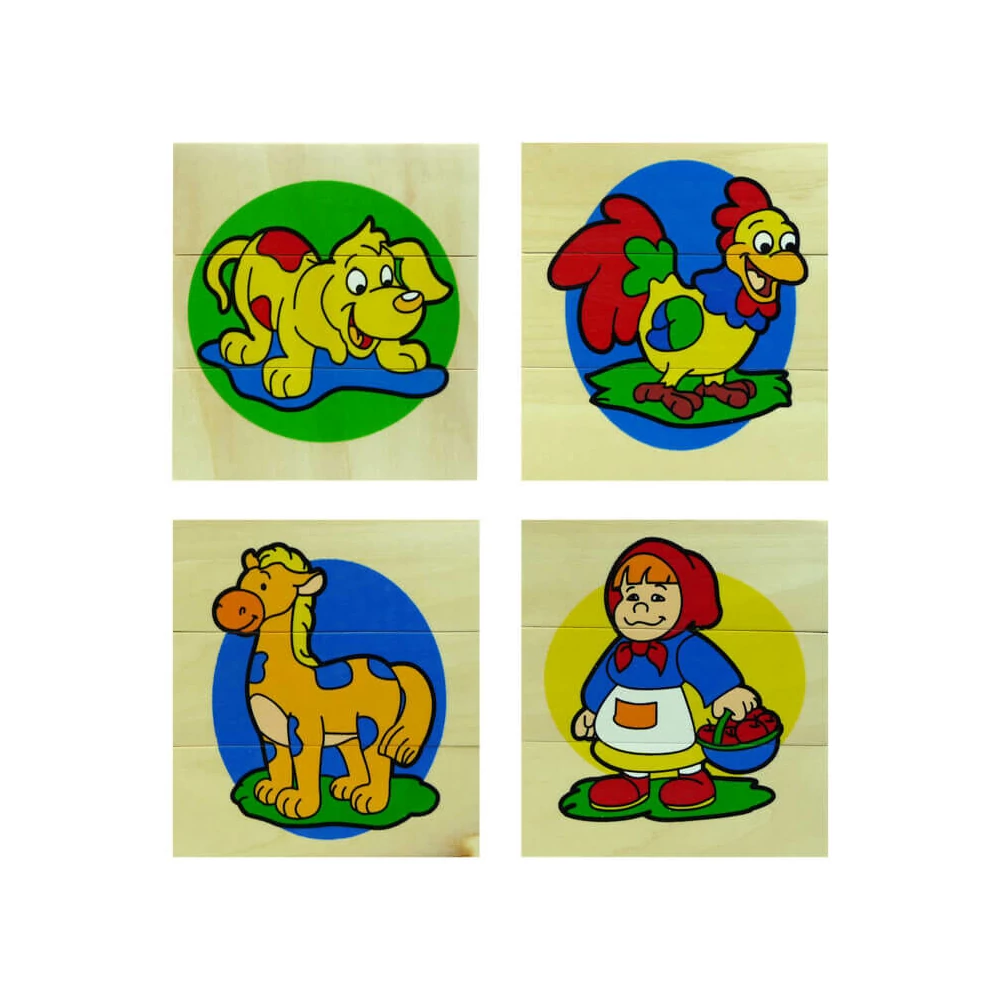 3 részes puzzle kirakó (kutya, kakas, ló, kislány)