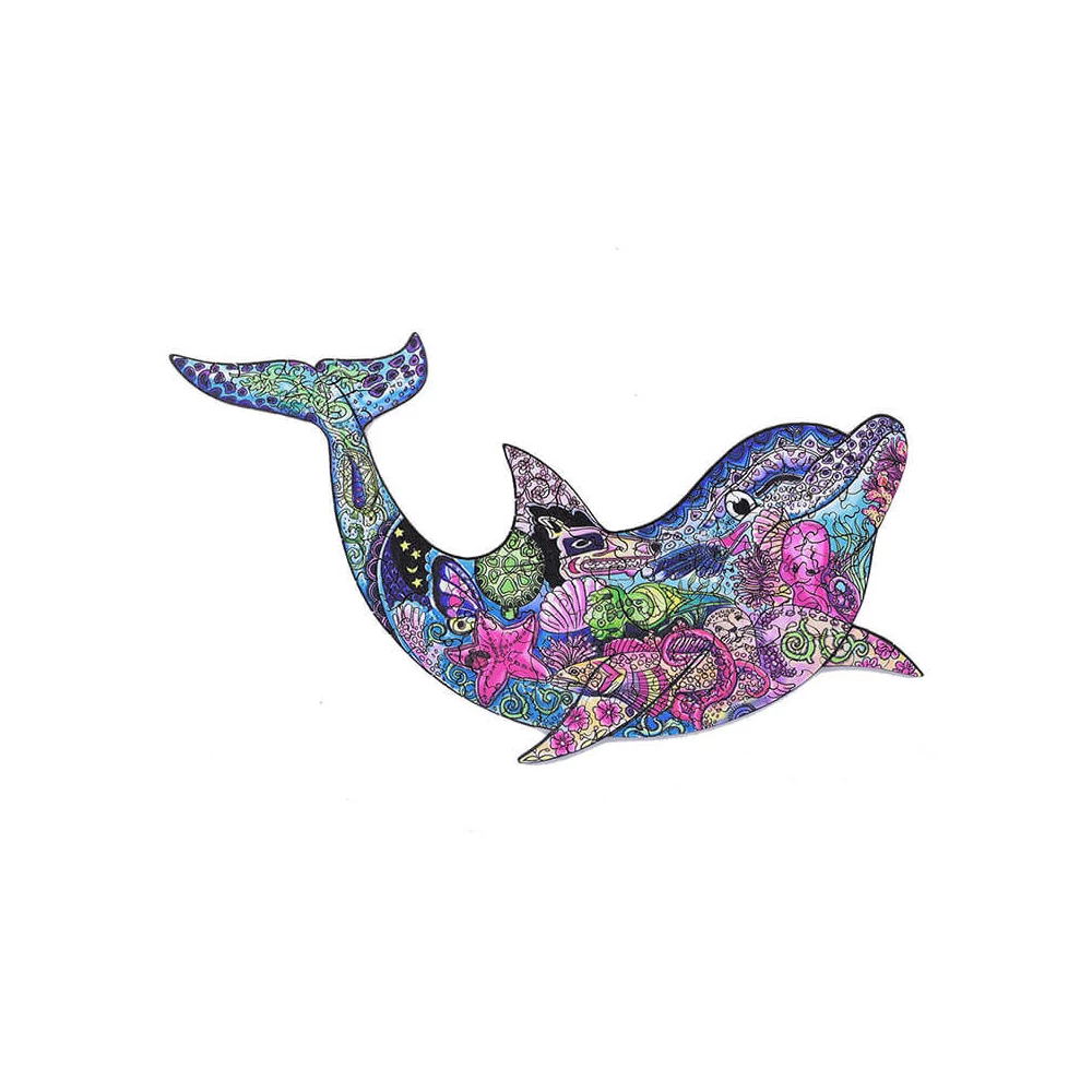 Fa puzzle, színes A3 méretű (delfin)