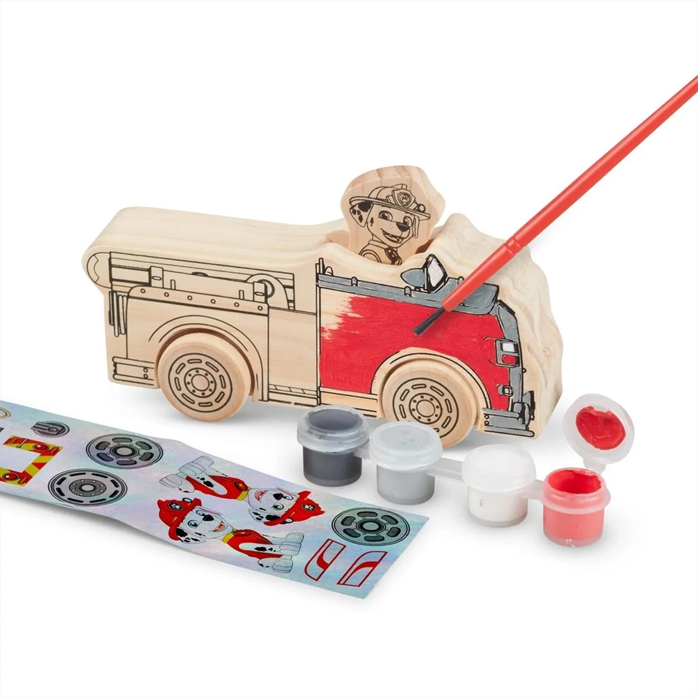 Melissa & Doug fa készségfejlesztő játék, Mancs őrjárat kifesthető fa járművek