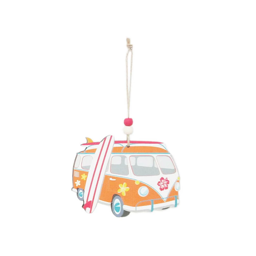 Dekorációs figura (Volkswagen T1-es sárga kisbusz mellette szörfdeszkával)