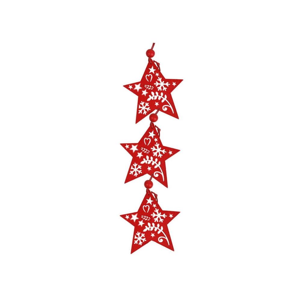 Dekorációs figura (3db-os, lógó, piros csillag)