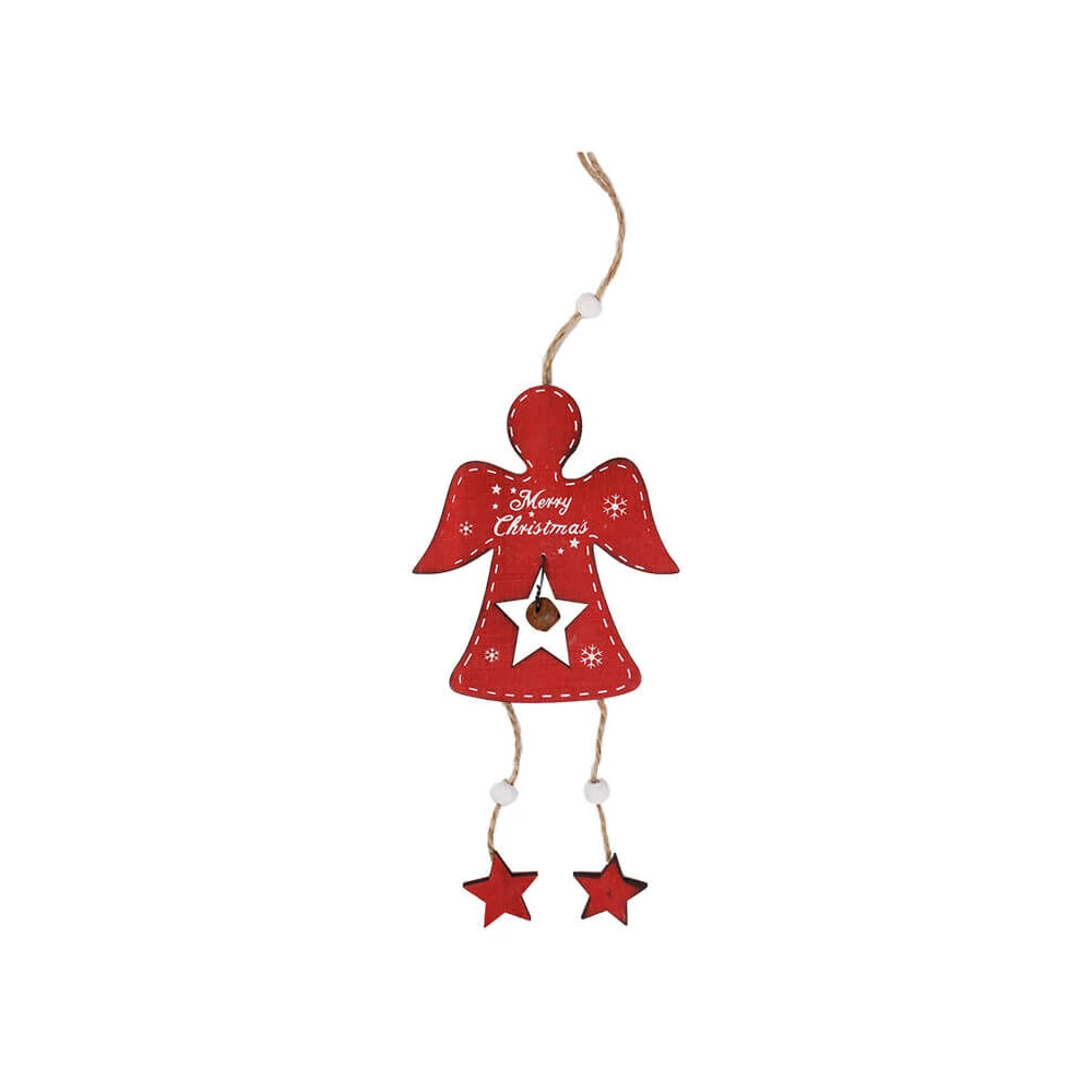 Dekorációs figura (piros angyal, lógó csillaggal)