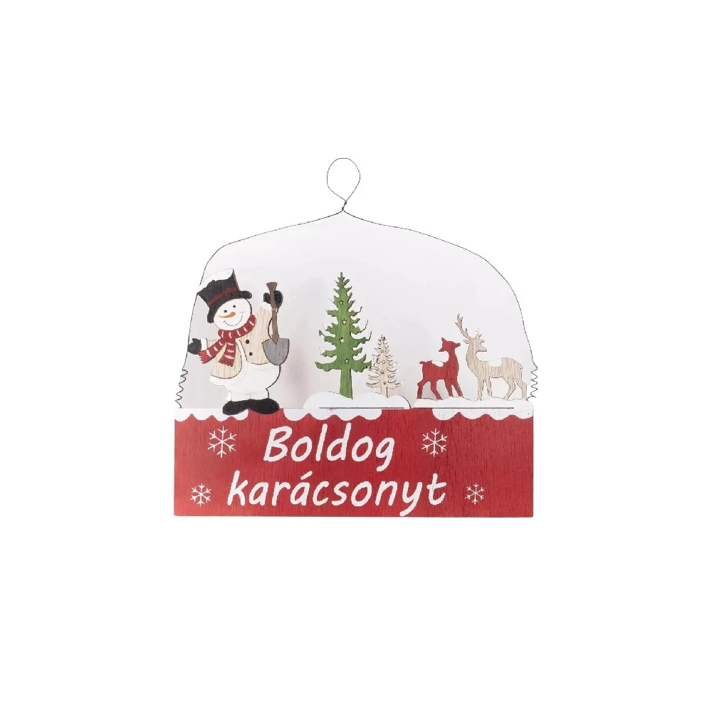 Ajtódísz, karácsonyi - hóember, boldog karácsonyt felirattal