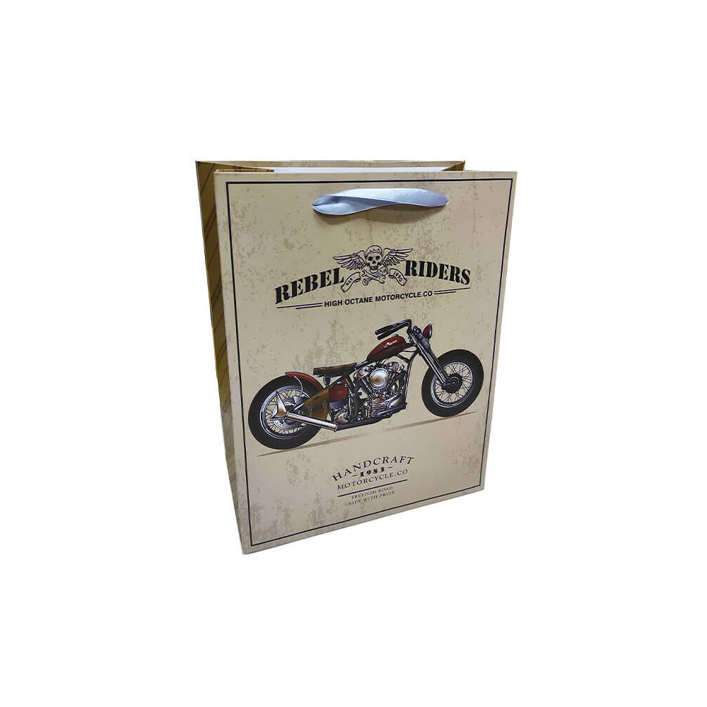 Ajándéktasak - kicsi (bézs-barna alapon Rebel Riders, motorral)