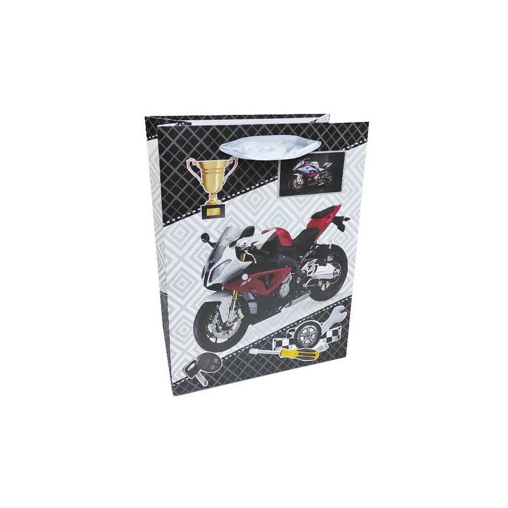 Ajándéktasak - kicsi (fehér-piros gyorsasági motor kupával és szerszámokkal)