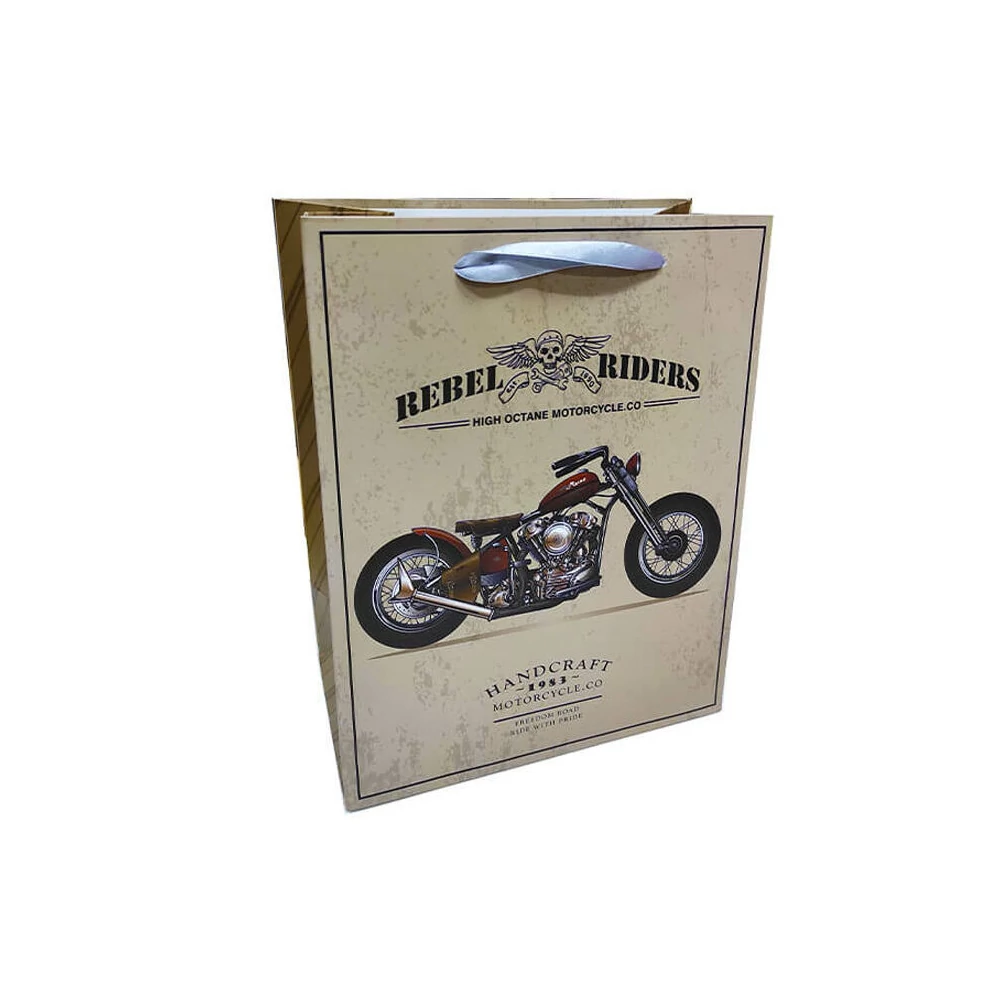 Ajándéktasak - közepes (bézs-barna alapon Rebel Riders, motorral)