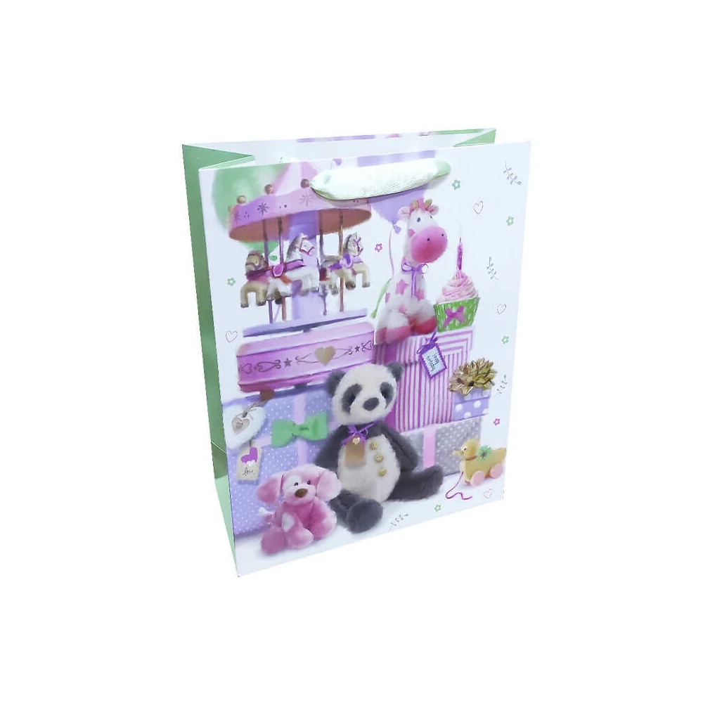 Ajándéktasak - közepes (panda maci ajándékokkal és körhintával)