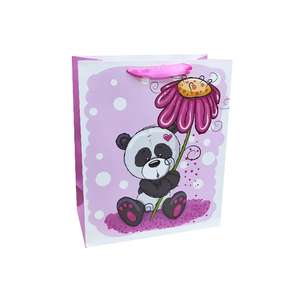 Ajándéktasak - közepes (panda maci bordó virággal)
