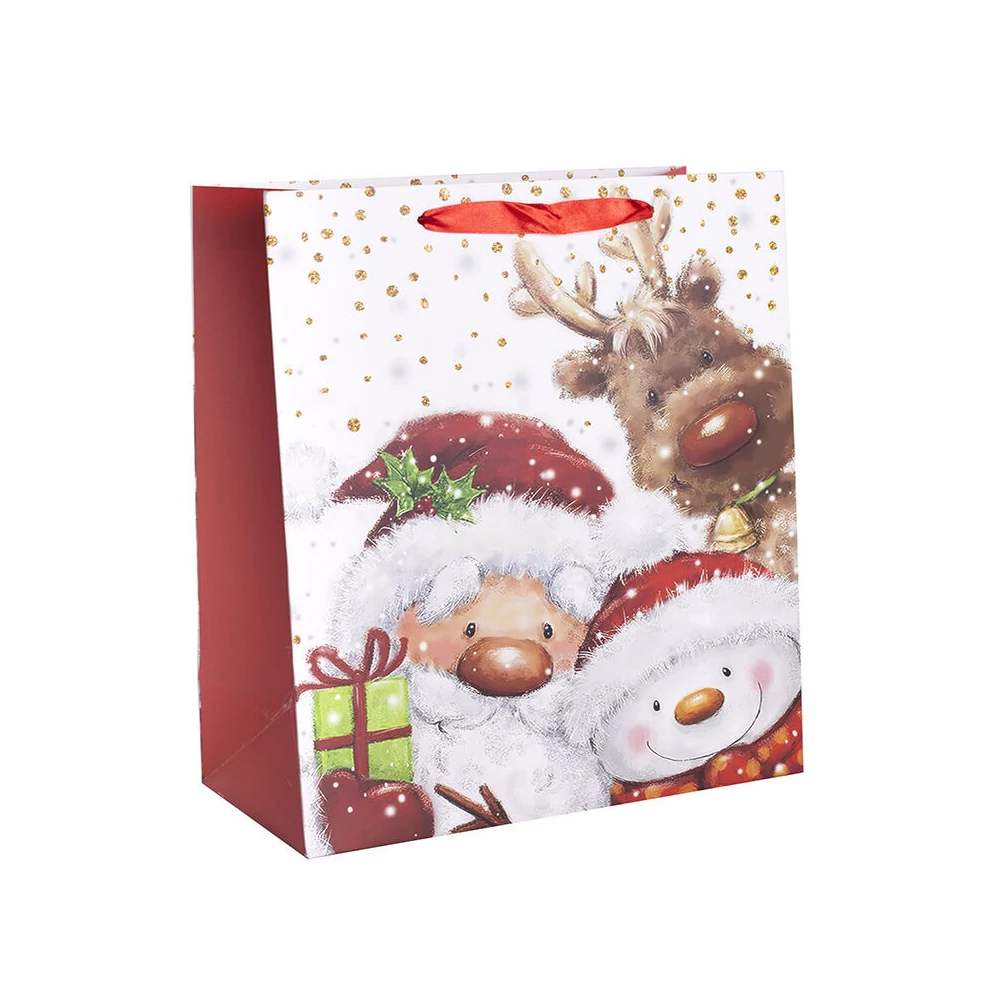 Ajándéktasak - közepes (Télapó, hóember, rénszarvas)