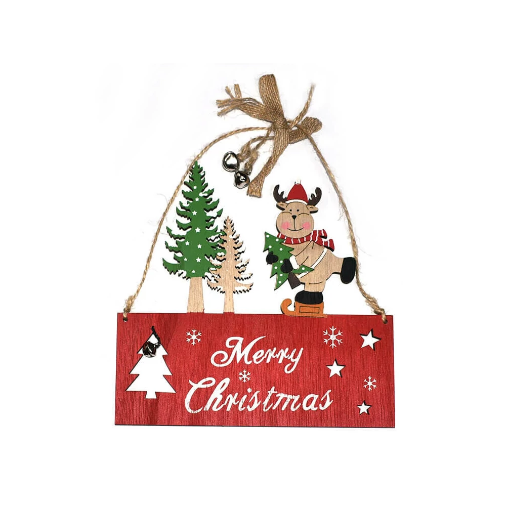 Dekorációs figura (merry christmas felirat fenyőfákkal és rénszarvassal)