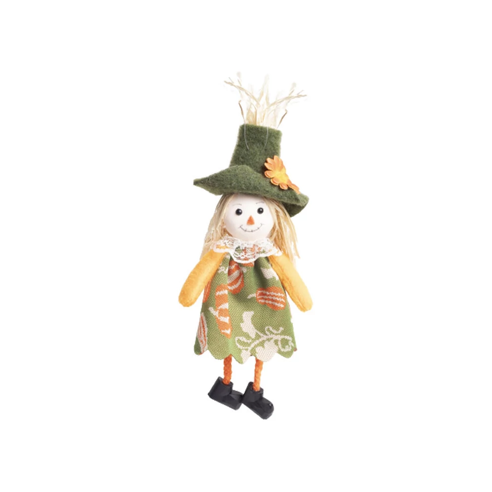 Halloween dekorációs figura (madárijesztő zöld, virágos kalapban)