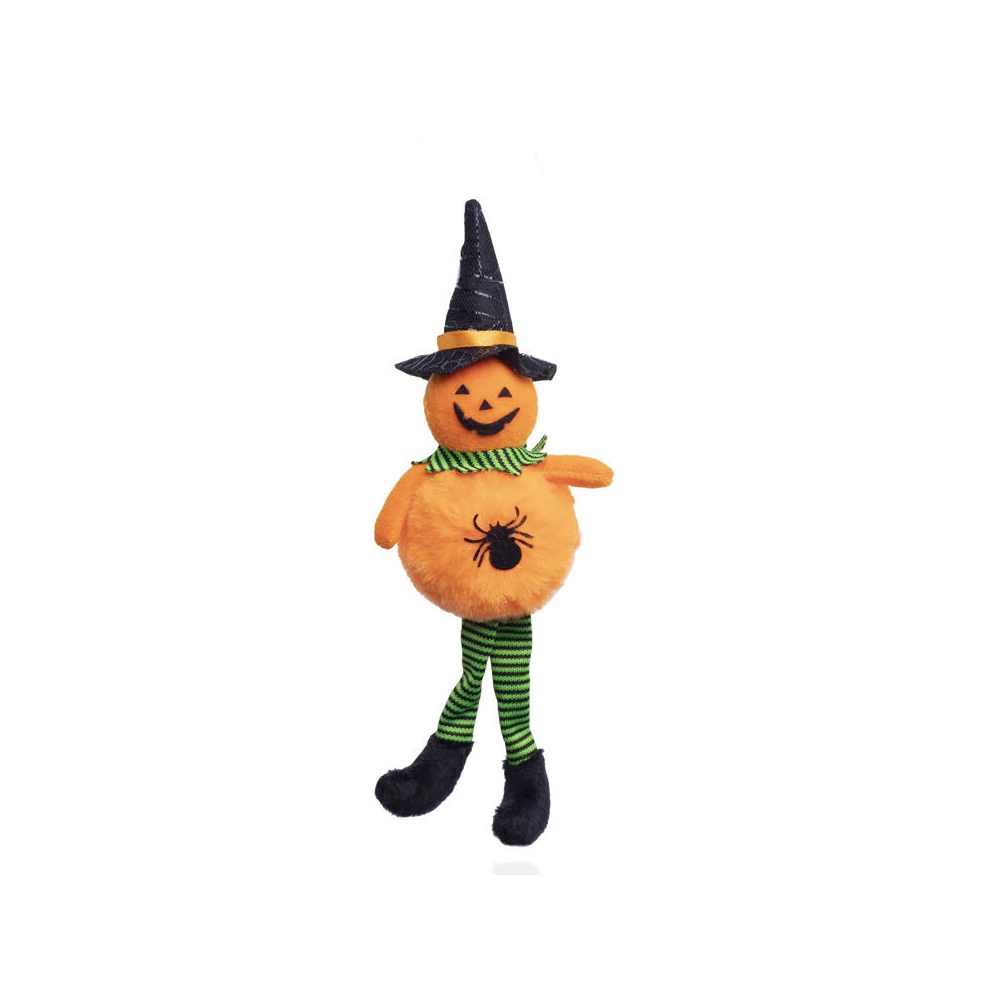 Halloween dekorációs figura (narancssárga tök, pókkal a hasán)