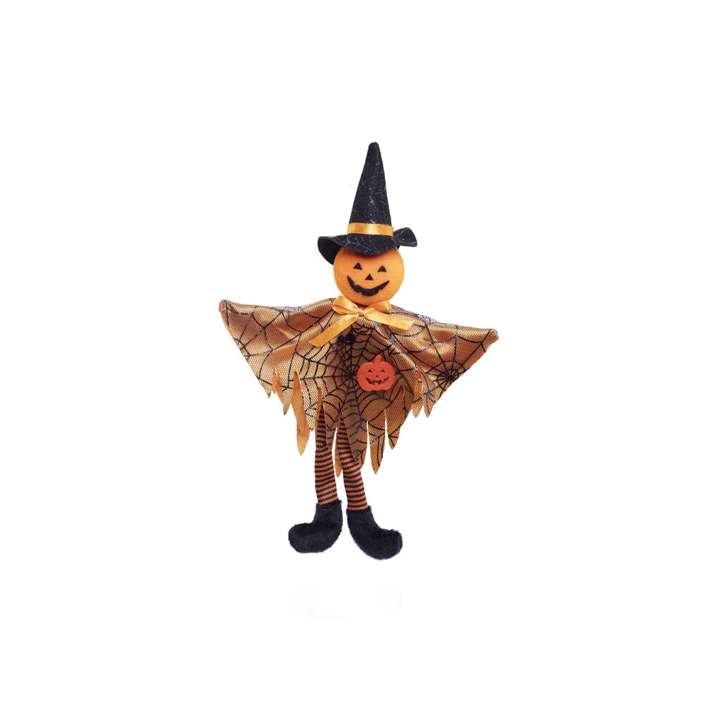 Halloween dekorációs figura (tök, pókhálós poncsóban)