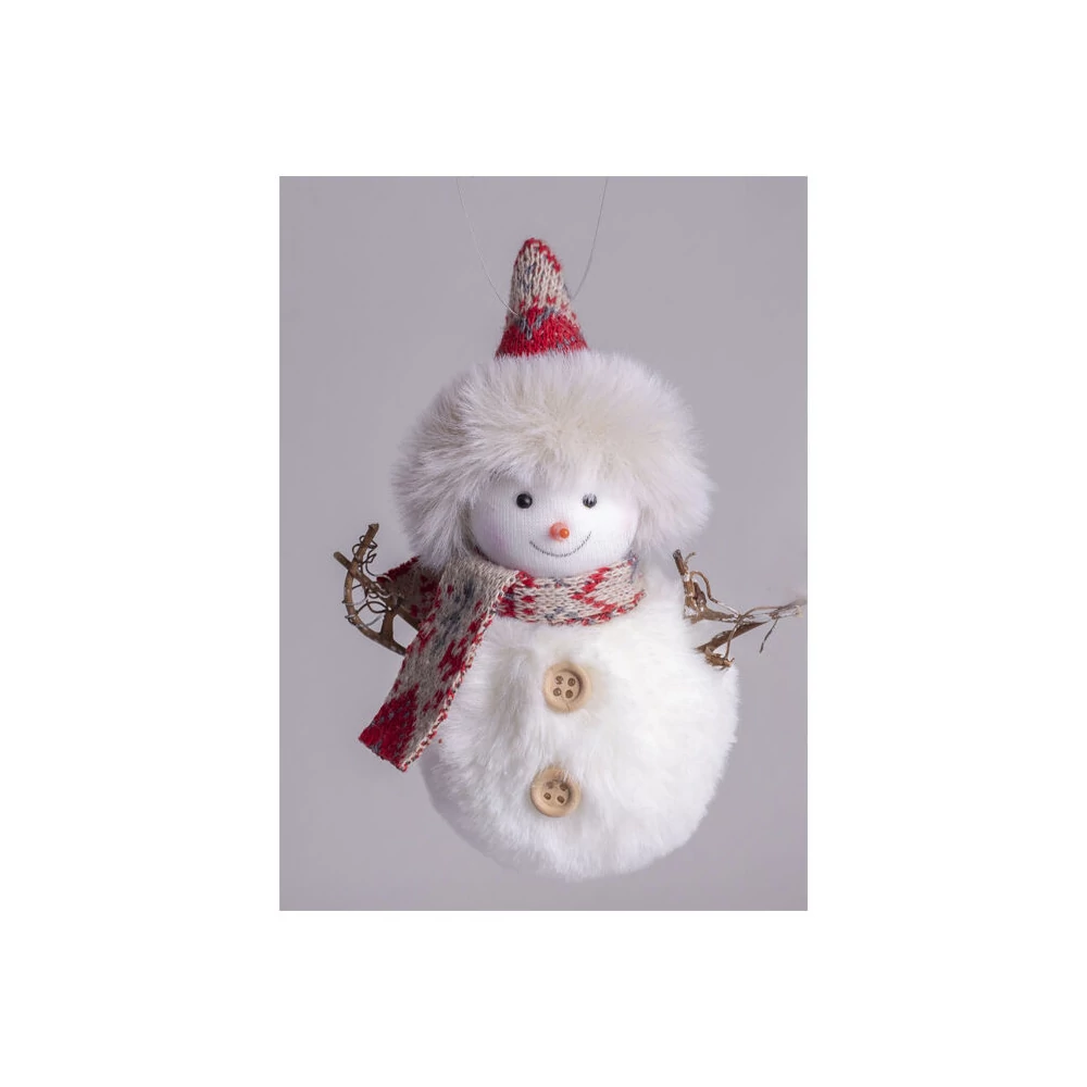 Karácsonyi dekoráció (hóember piros sállal-sapkával, 12 cm)