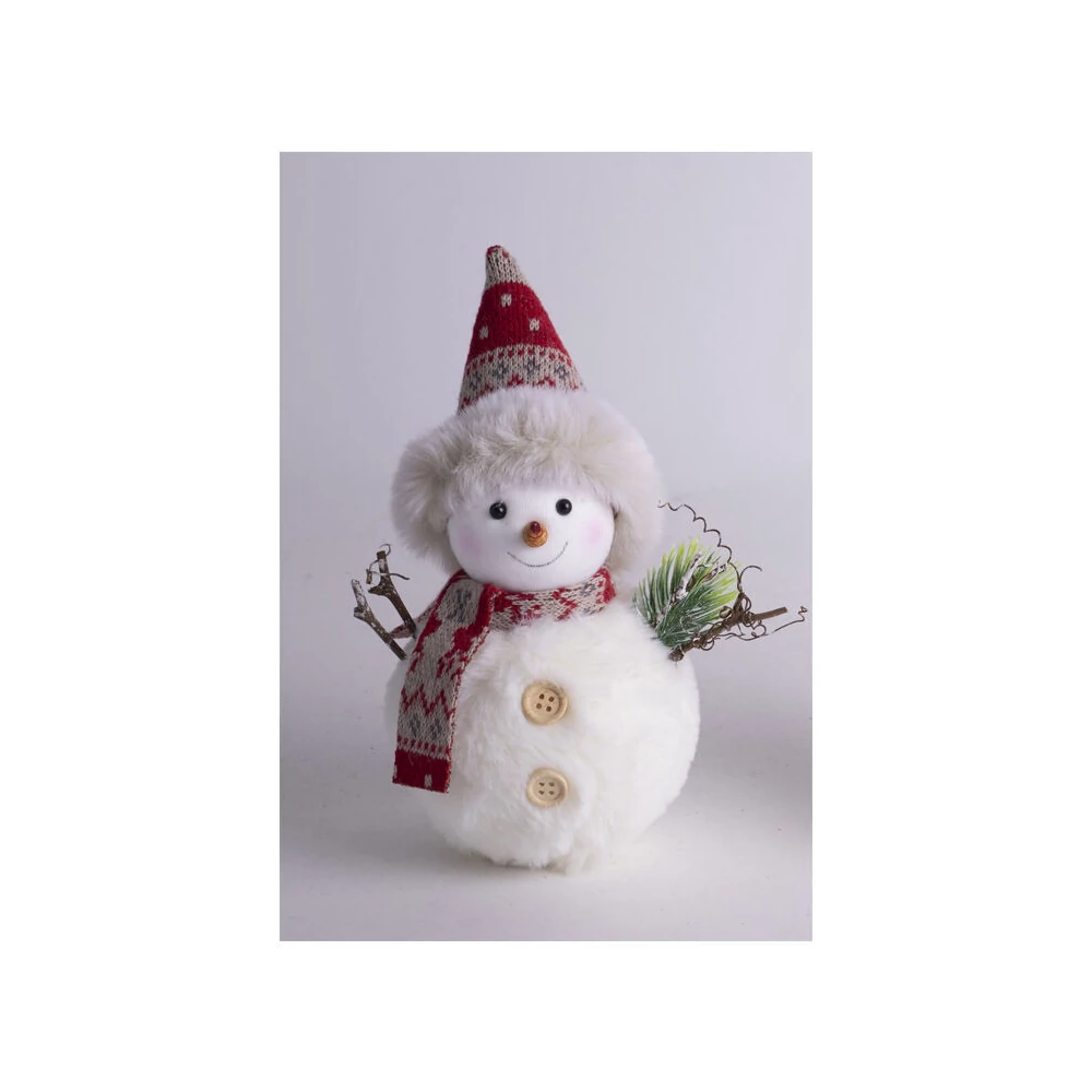 Karácsonyi dekoráció (hóember piros sállal-sapkával, 18 cm)