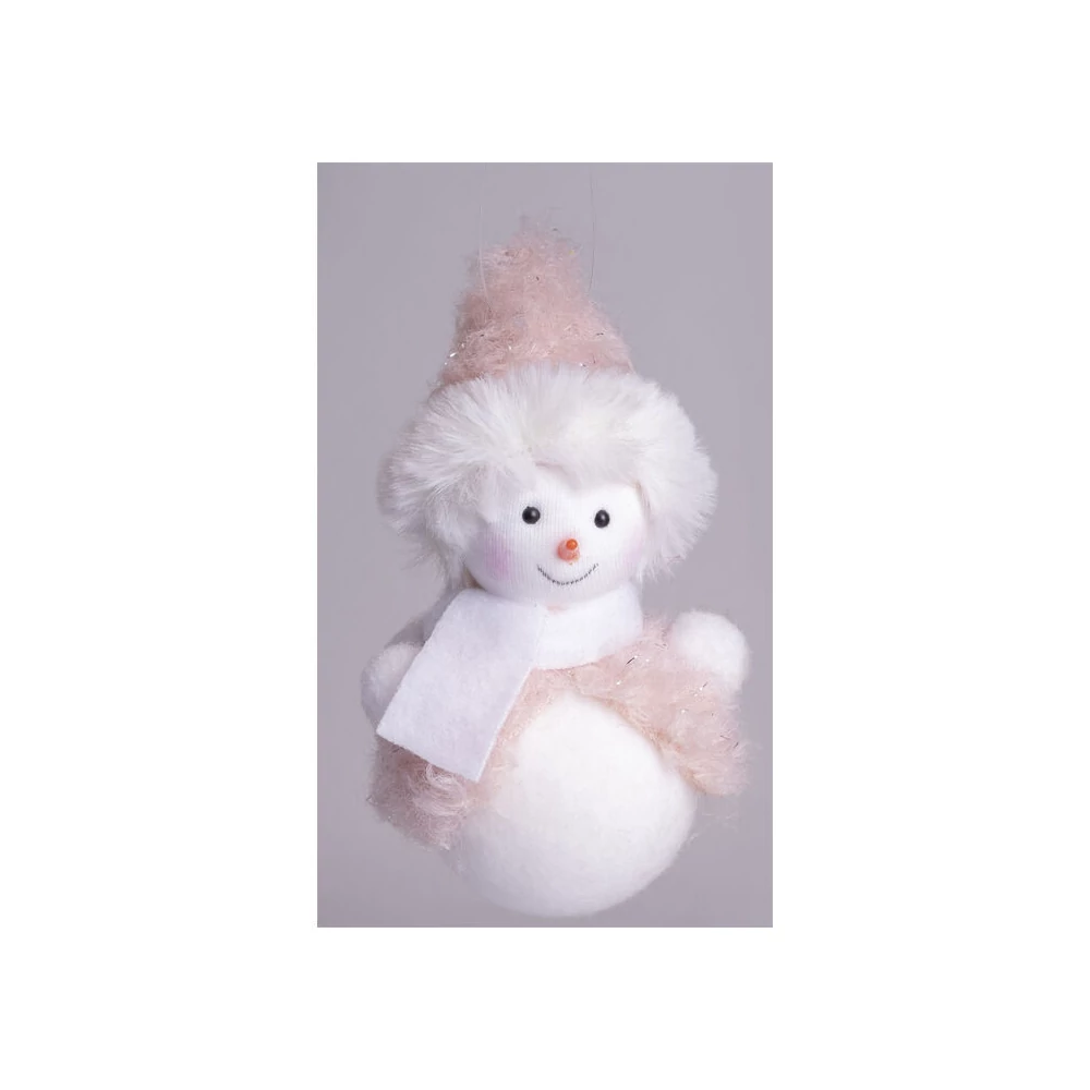Karácsonyi dekoráció (hóember rózsaszín mellényben, 12 cm)