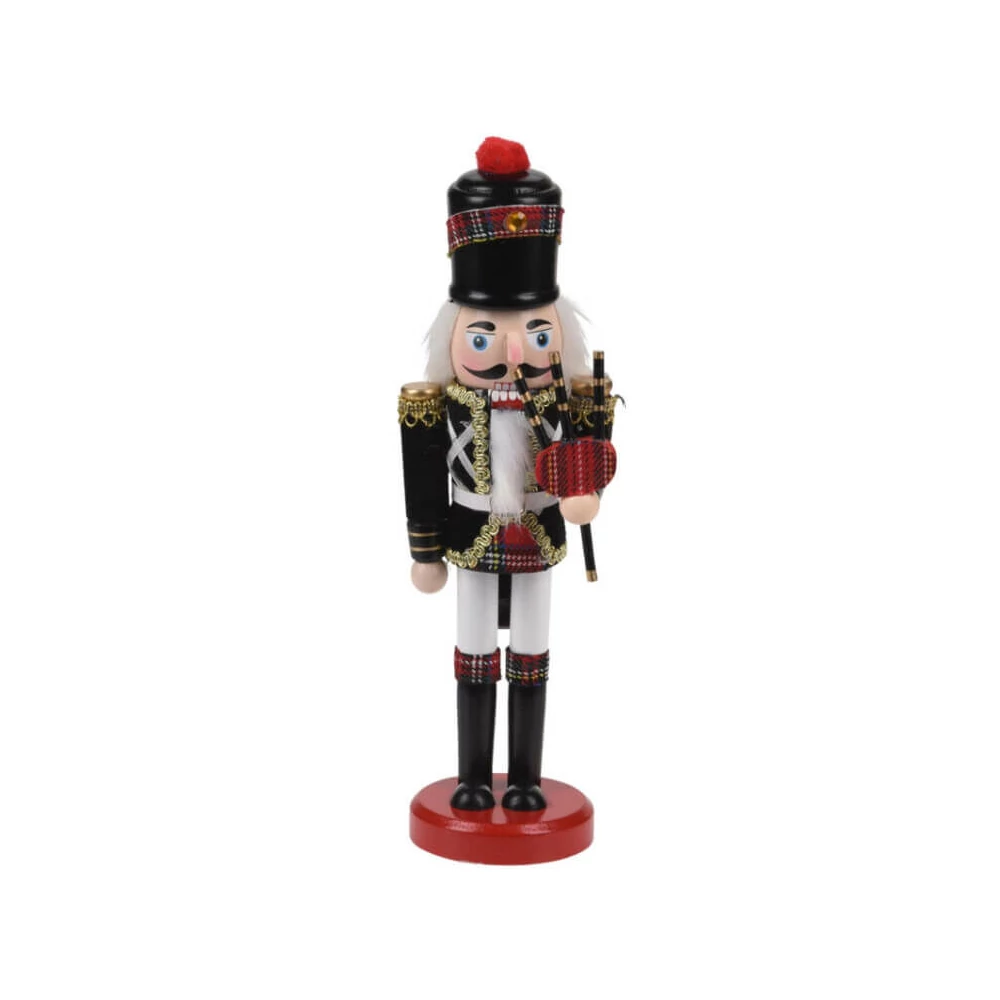 Diótörő skót dudával (fekete ruhában, fekete kalapban, 25 cm-es)