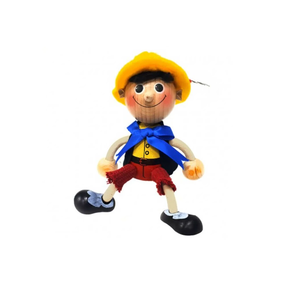 Rugós figura (pinokkió, sárga kalappal)