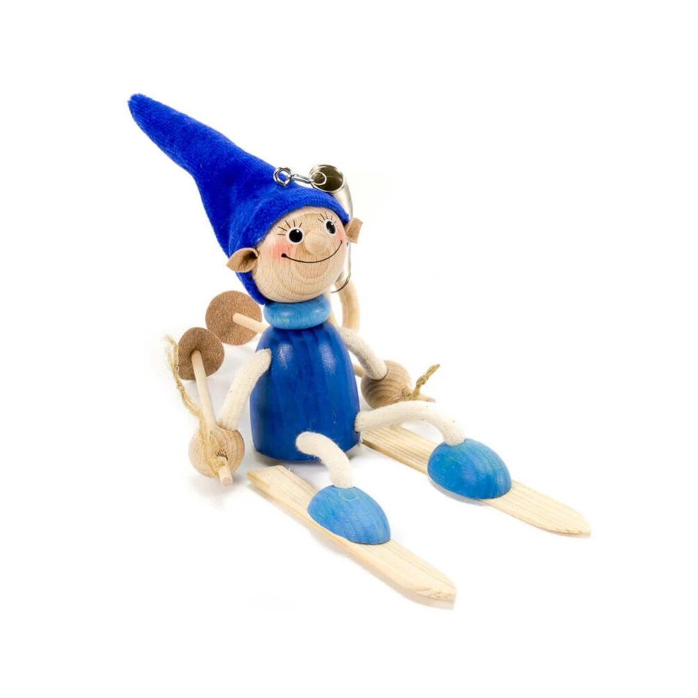 Rugós figura (síelő manó, kék)