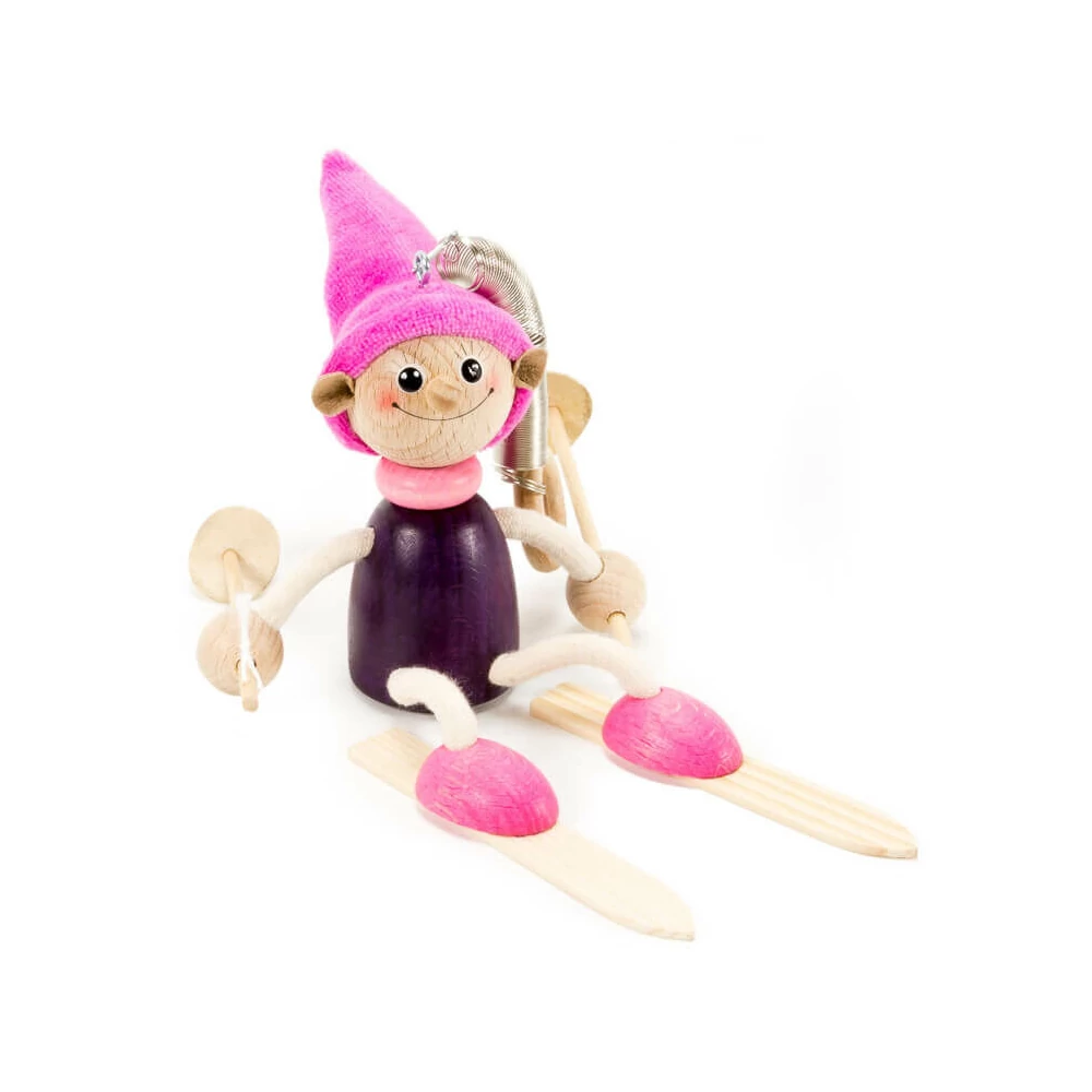 Rugós figura (síelő manó, lila)