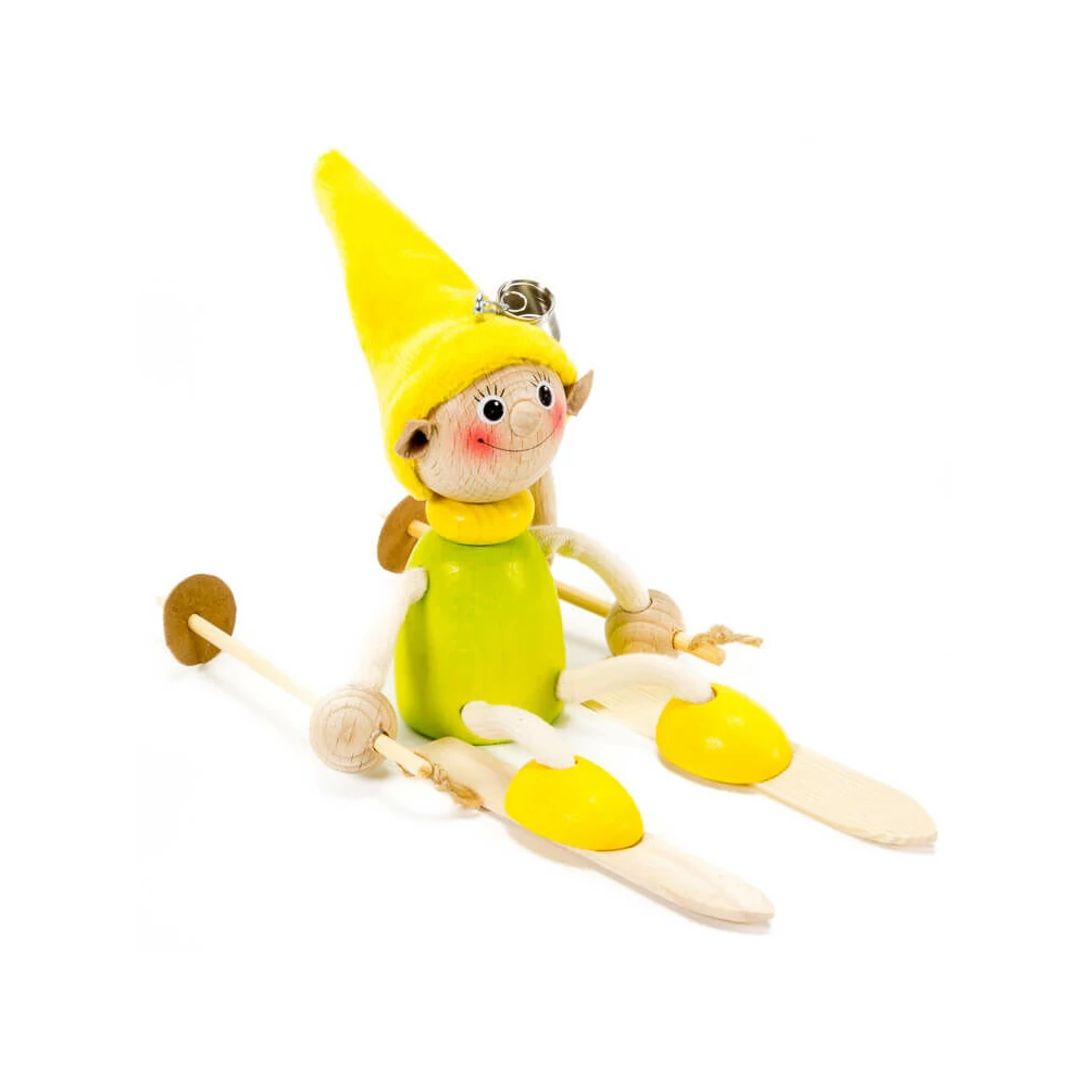 Rugós figura (síelő manó, sárga)