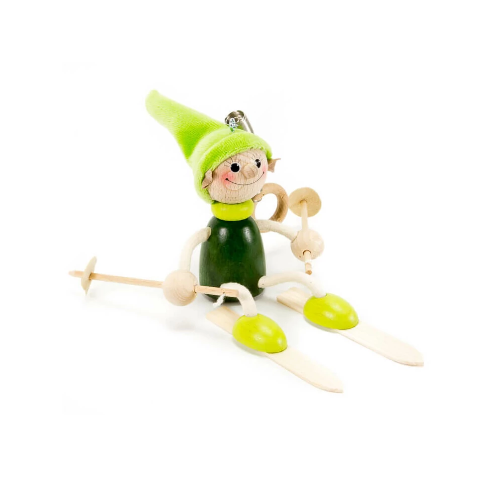 Rugós figura (síelő manó, zöld)
