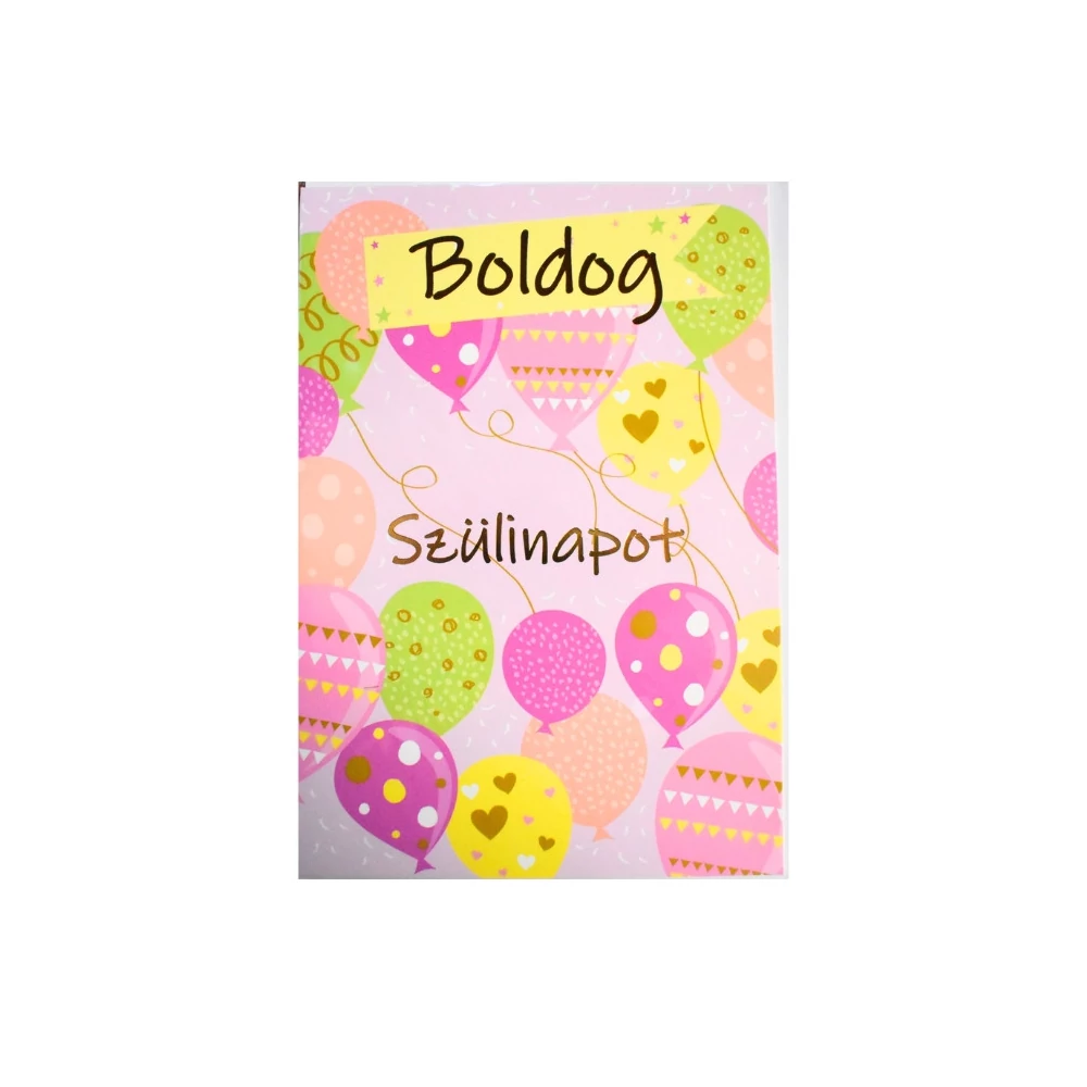 Üdvözlőkártya - rózsaszín alapon, boldog szülinapot felirattal (Képeslap)