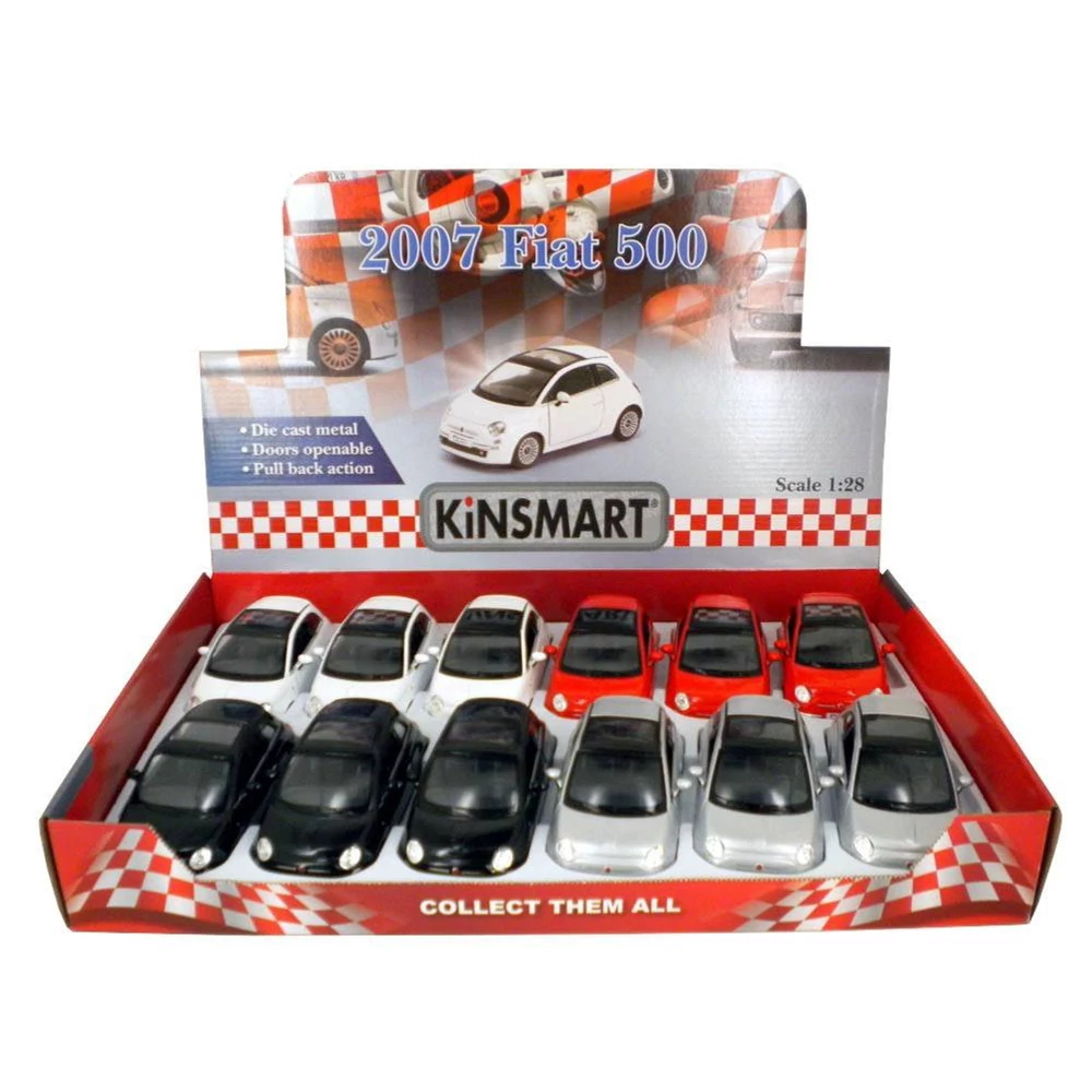 Kinsmart 2007 Fiat 500 fém autó nyitható ajtókkal 1:28 (többféle)