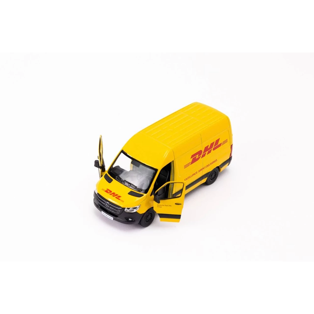 Kinsmart Mercedes-Benz Sprinter DHL Edition fém autó nyitható ajtókkal 1:48 (többféle)
