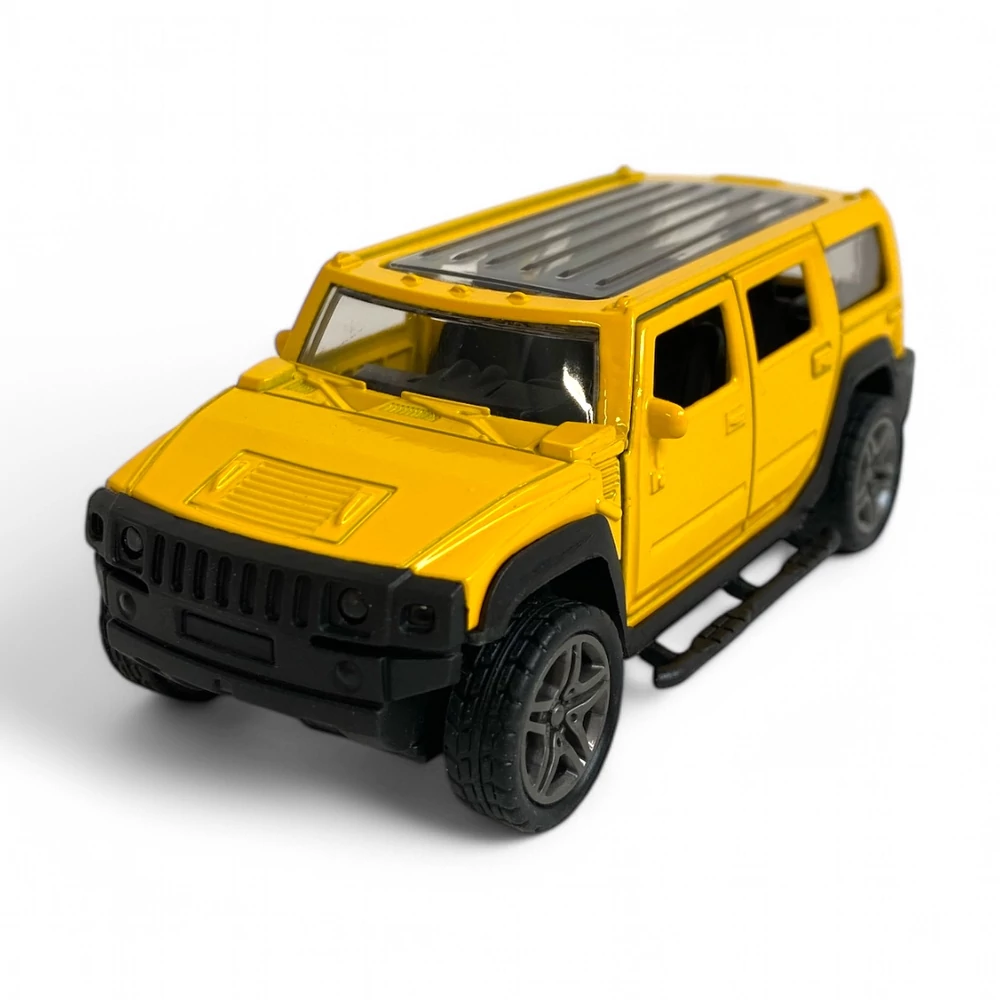 Fém autó, hátrahúzós, ajtónyitós, jeep, Hummer szerû, 3 szín, 11 cm, 12/disp.