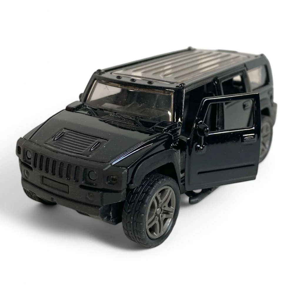 Fém autó, hátrahúzós, ajtónyitós, jeep, Hummer szerû, 3 szín, 11 cm, 12/disp.