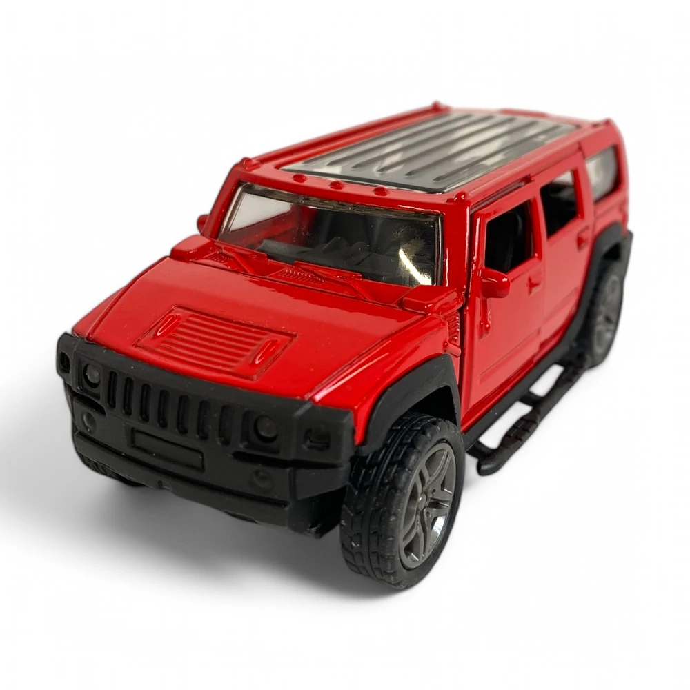 Fém autó, hátrahúzós, ajtónyitós, jeep, Hummer szerû, 3 szín, 11 cm, 12/disp.