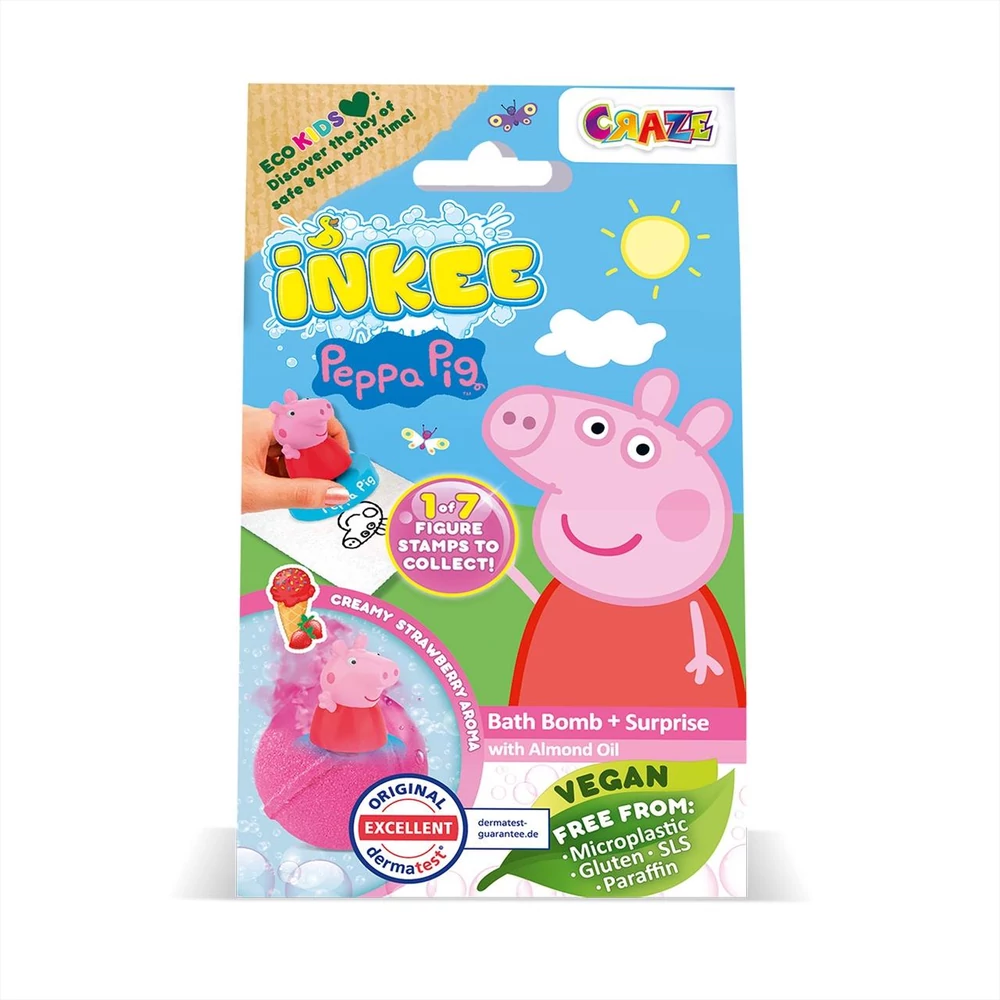 Craze Inkee vegán fürdőgolyó csomag eperfagyi aormával - Peppa malac nyomda figurával