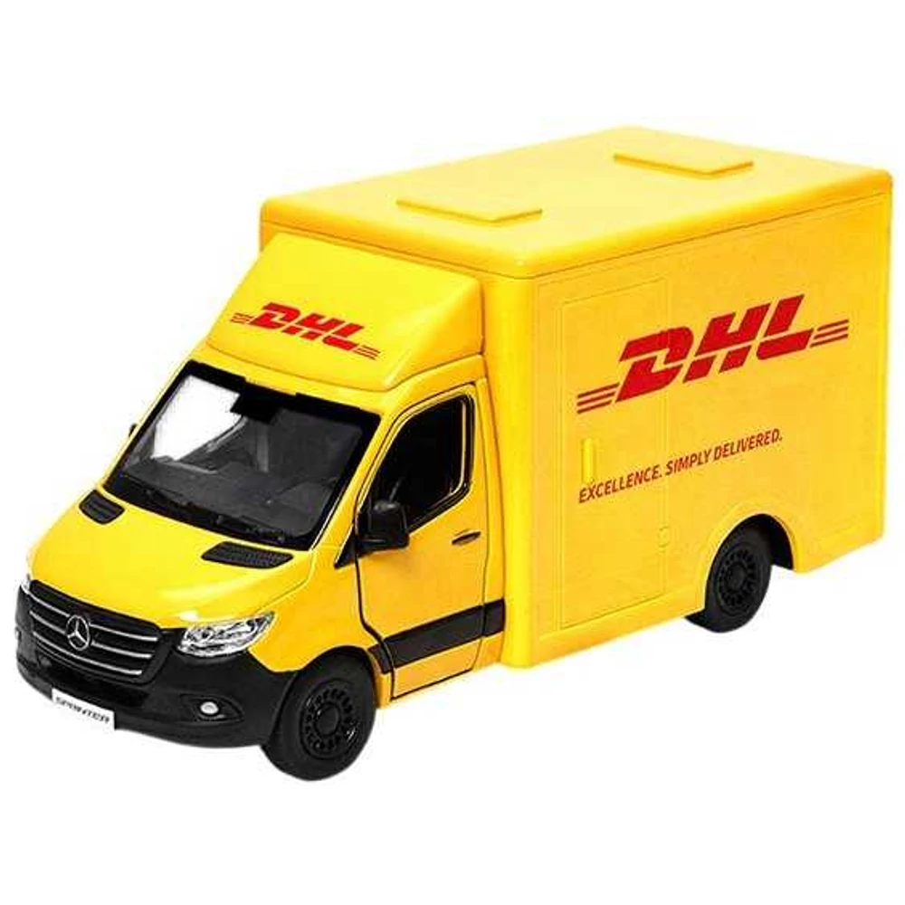 Diecast Mercedes-Benz Sprinter DHL Edition fém autó nyitható ajtókkal 1:48 (többféle)