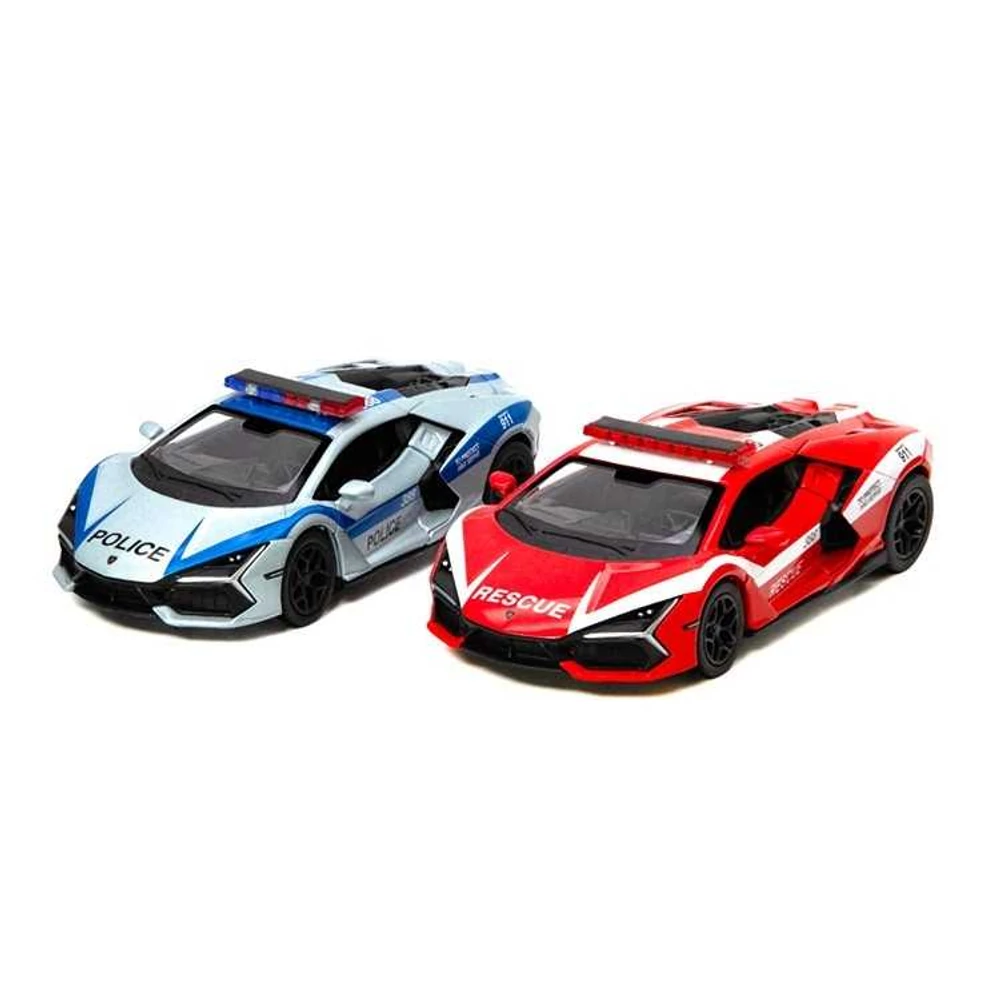 Kinsmart Lamborghini Revuelto (rendőr/tűzoltó kiadás) fém autó nyitható ajtókkal 1:34 (többféle)