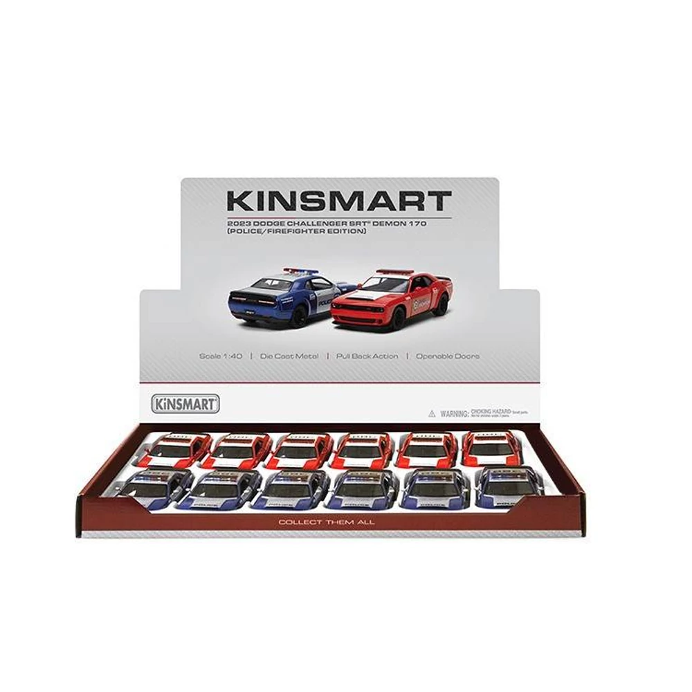 Kinsmart Dodge Challenger SRT Demon 170 (rendőr/tűzoltó kiadás) fém autó nyitható ajtókkal 1:40 (töb
