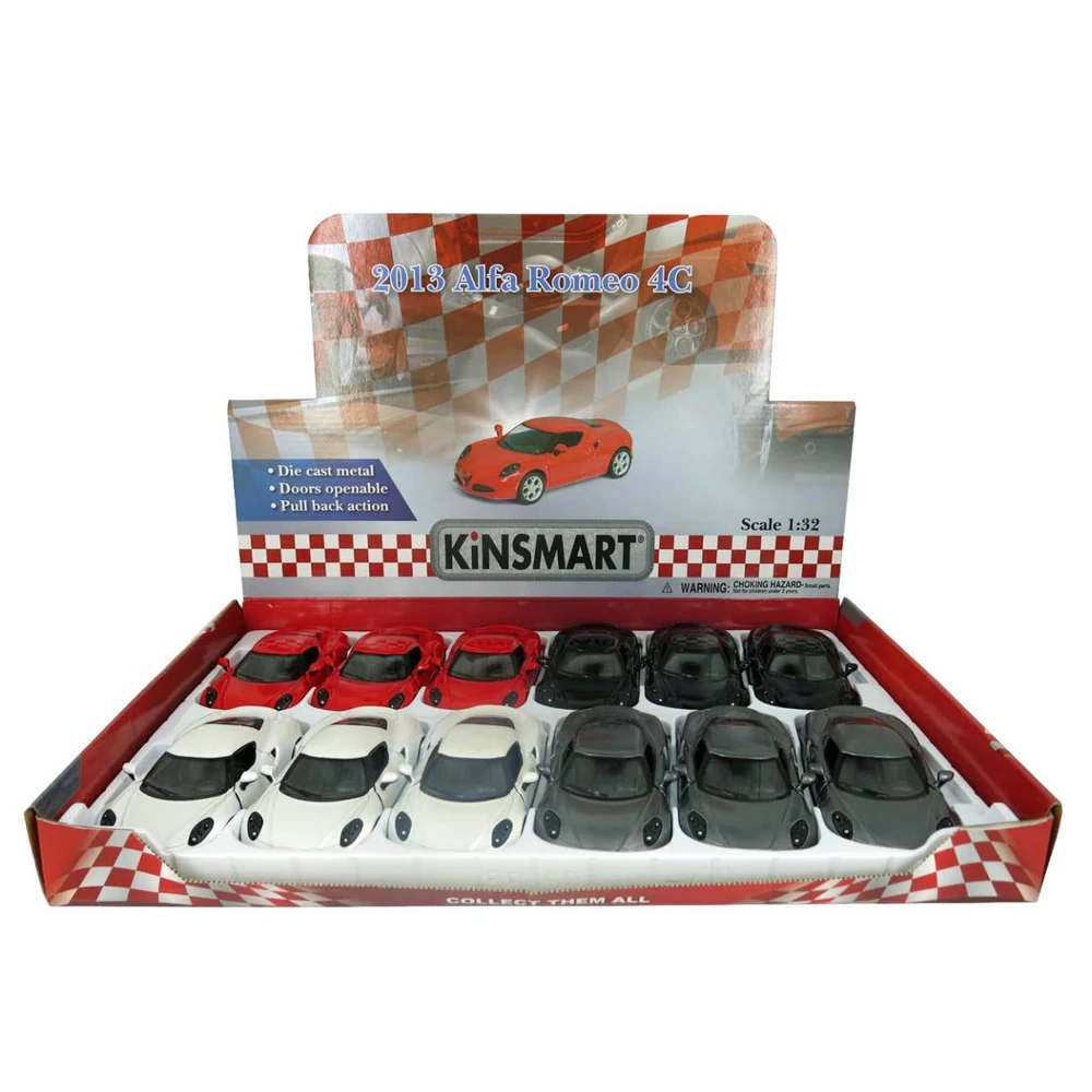 Kinsmart Alfa Romeo 4c 2013 fém autó nyitható ajtókkal 1:32 (többféle)