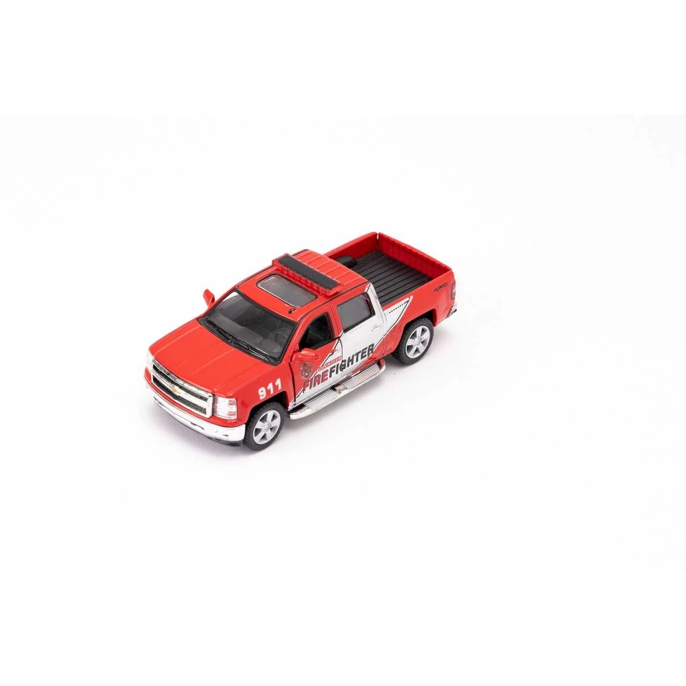 Kinsmart Chevrolet Silverado (rendőr/tűzoltó kiadás) 2014 fém autó nyitható ajtókkal 1:46 (többféle)