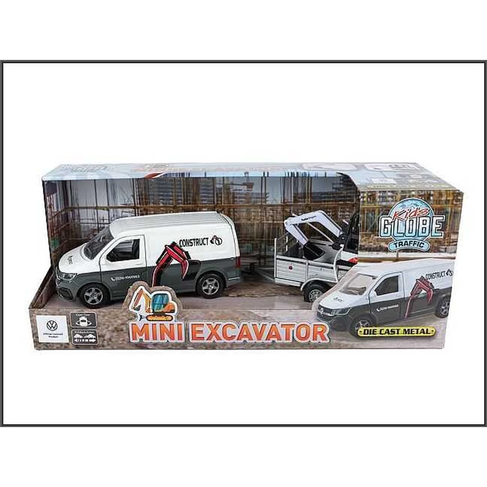 Volkswagen Transporter autó utánfutóval, kotrógéppel 27 cm