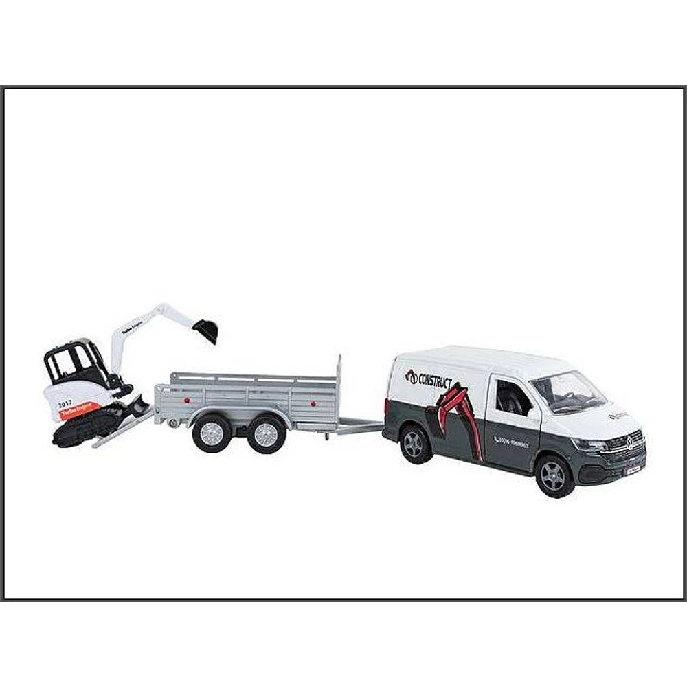 Volkswagen Transporter autó utánfutóval, kotrógéppel 27 cm