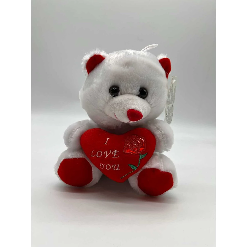 Plüss maci 20 cm rózsás szívvel, I LOVE YOU felirattal, fehér
