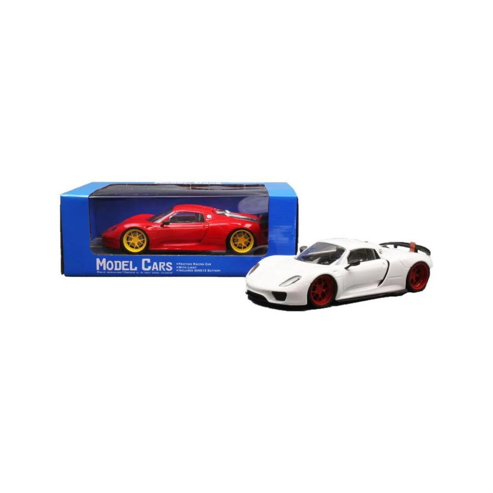 Autó, 'Porsche', el., vil., 2 szín, 32x14 cm (2 féle csom.) hátfalas plf. és dob. gombel.
