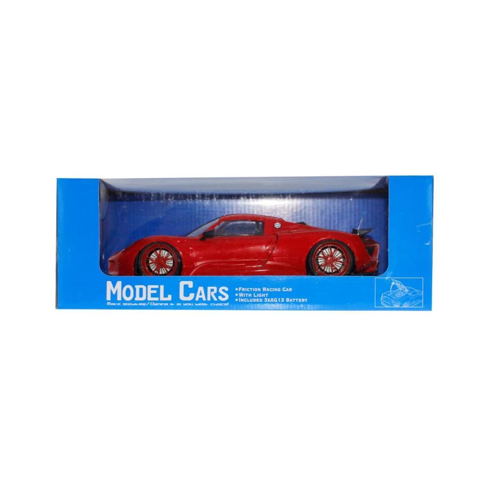 Autó, 'Porsche', el., vil., 2 szín, 32x14 cm (2 féle csom.) hátfalas plf. és dob. gombel.