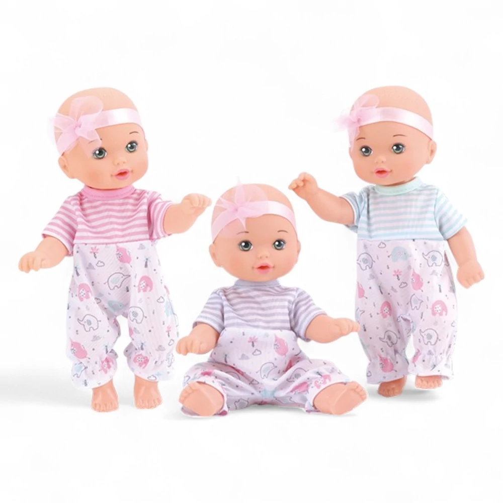 Baba, hagyományos, csecsemõ, merev szemû, kemény testû, 3 szín, 21 cm, 12/disp.