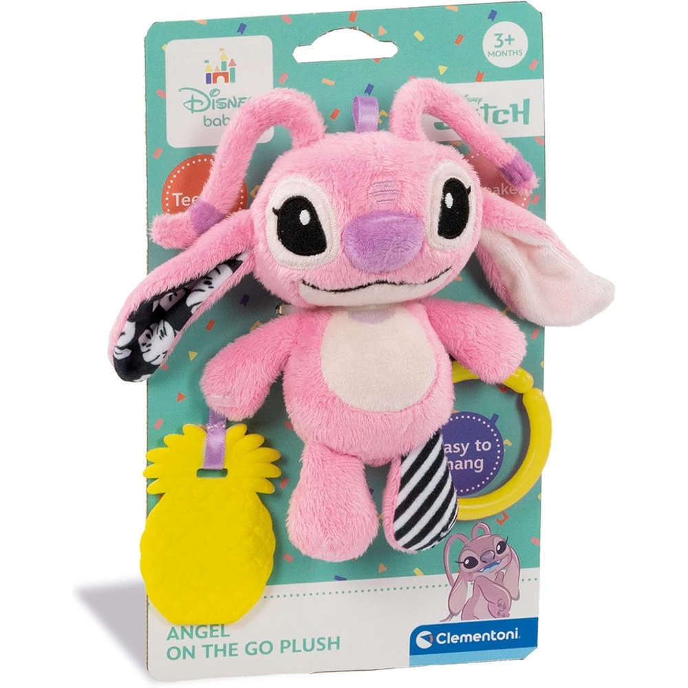 Bébi csörgõ, rágóka, Angel, Lilo és Stitch, Disney, akasztóval, 15x25 cm lapon