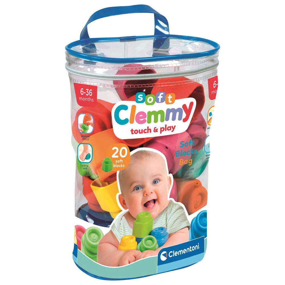 Bébi építõkocka, eva soft, Clemmy, 20 db, 13x21x27 cm pvc táskában